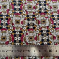 Coton viscose motif art deco ethnique noir moutarde framboise 11 