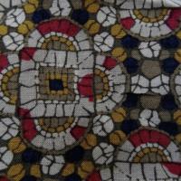 Coton viscose motif art deco ethnique noir moutarde framboise 13 