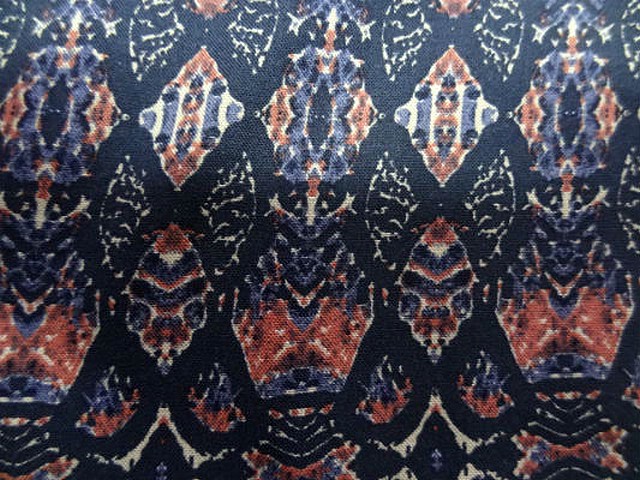 Coton viscose motif ethnique corail marine bleuet 1