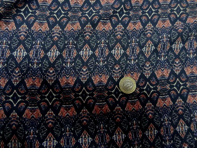 Coton viscose motif ethnique corail marine bleuet 2