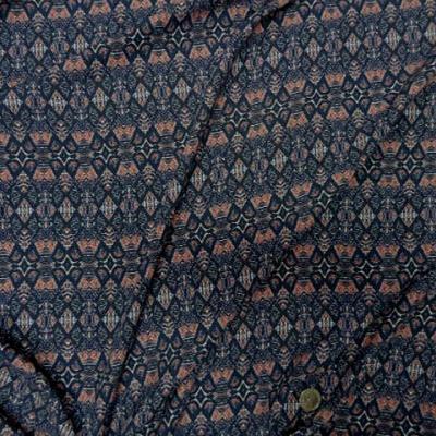 Coton viscose motif ethnique corail marine bleuet 3 