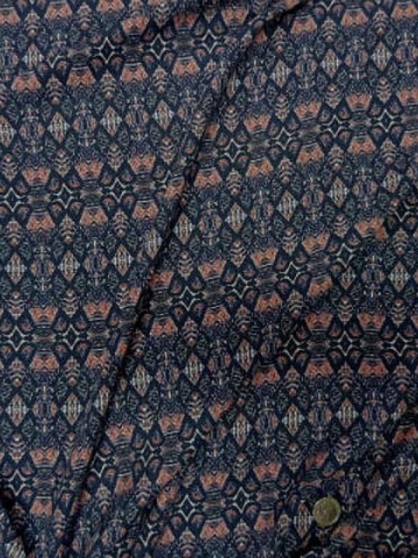 Coton viscose motif ethnique corail marine bleuet 3 
