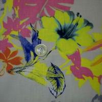 Coton viscose motif hibiscus fluo 2