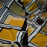 Coton viscose motifs carreaux vintage blanc noir ocre 2