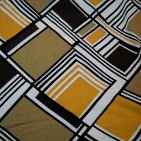Coton viscose motifs carreaux vintage blanc noir ocre 3
