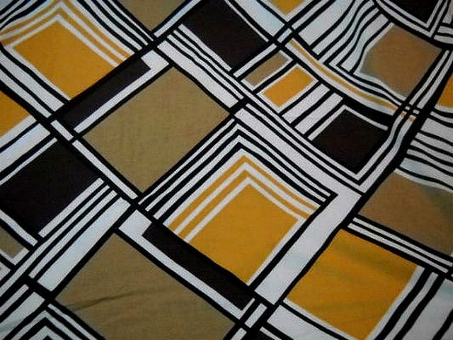 Coton viscose motifs carreaux vintage blanc noir ocre 3