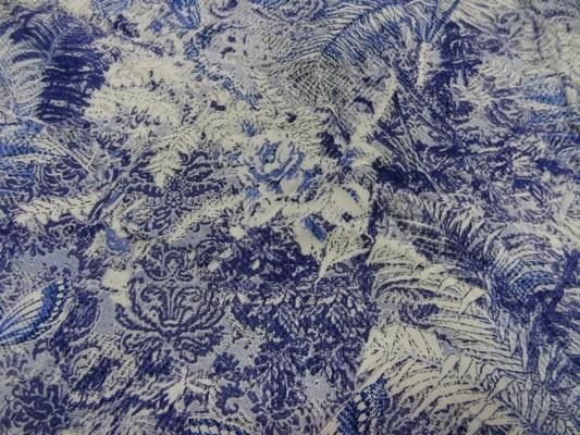 Coton viscose papillons feuillage bleu blanc 1 