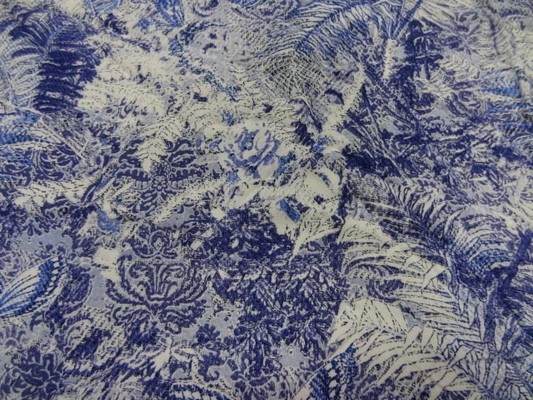 Coton viscose papillons feuillage bleu blanc 1