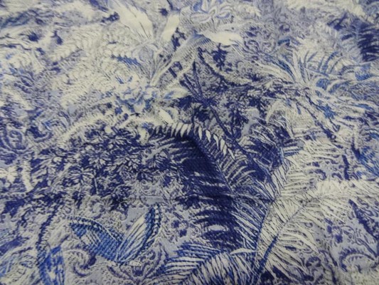 Coton viscose papillons feuillage bleu blanc 4