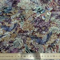 Coton viscose prune et bleu givre plantes et papillons 3