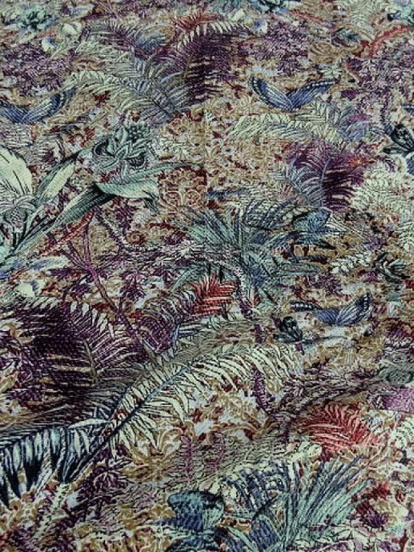 Coton viscose prune et bleu givre plantes et papillons 6 