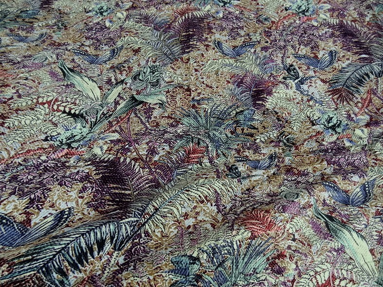 Coton viscose prune et bleu givre plantes et papillons 6