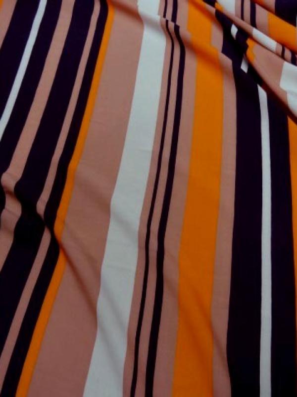 Coton viscose raye marine orange et chair 