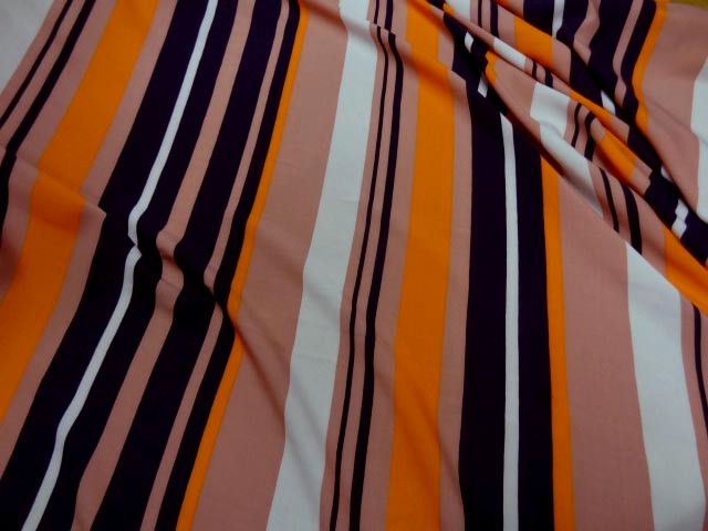 Coton viscose raye marine orange et chair