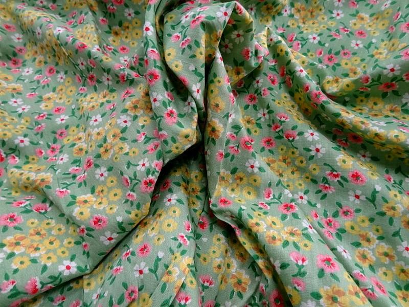 Cotonnade vert d eau petites fleurs 1