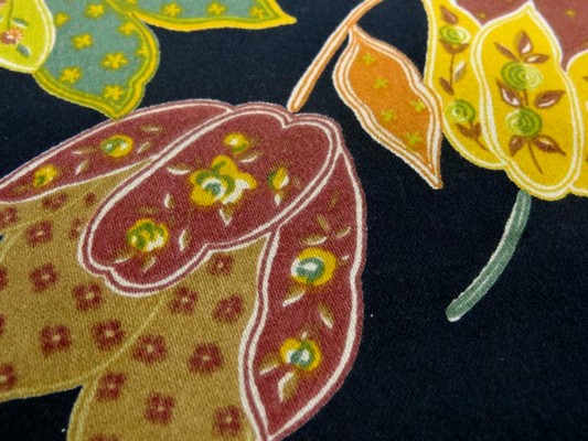 gabardine coton lycra noir imprimé tulipes 7