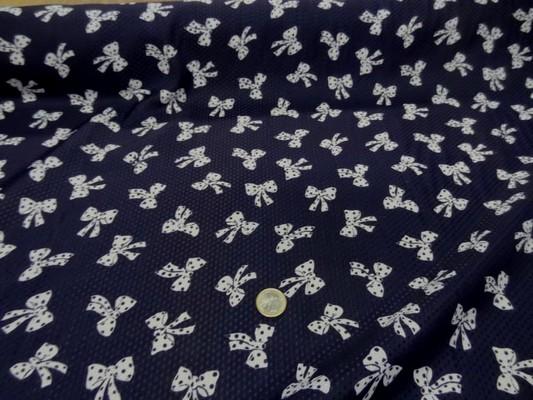 polyester bleu nuit imprimé noeuds gansés blanc