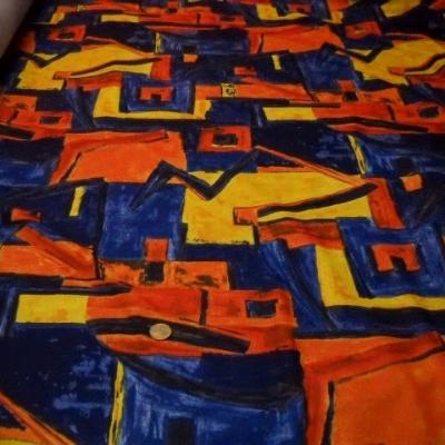 Coupon jersey polyester bleu jaune orange