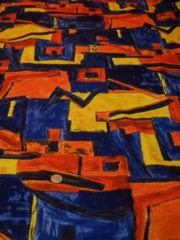 Coupon jersey polyester bleu jaune orange