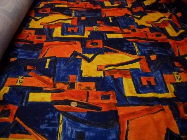 Coupon jersey polyester bleu jaune orange