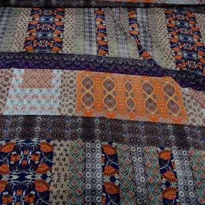 Crepe lycra patchwork liberty indigo et orange 1 