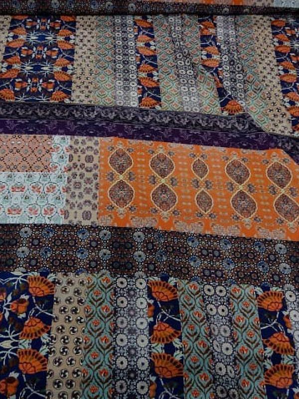 Crepe lycra patchwork liberty indigo et orange 1 