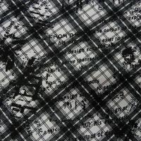Crepe polyester carreaux tartan et graffiti noir blanc 1