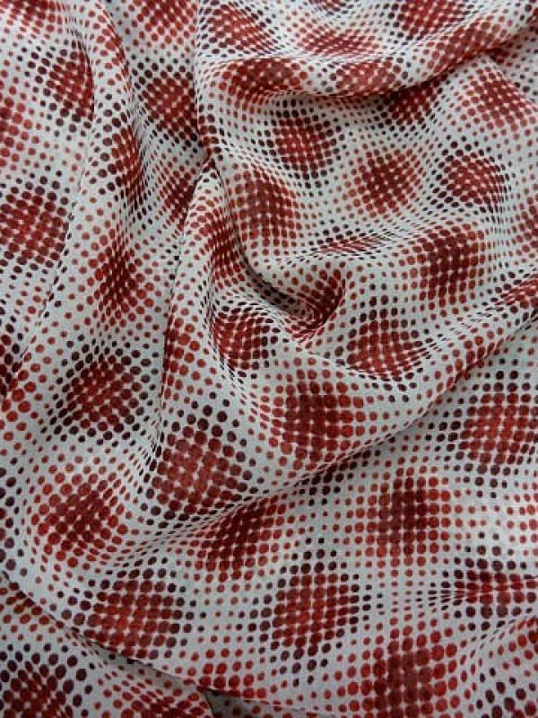 Crepe viscose blanc imprime style vasarely