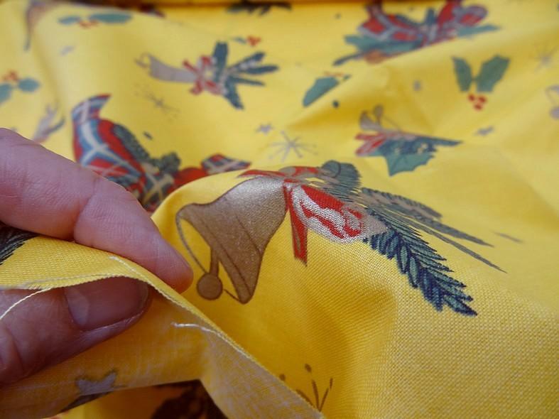 Cretonne coton jaune deco cloches de noel 7 1