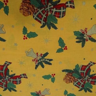 Cretonne coton jaune deco cloches de noel 8 3