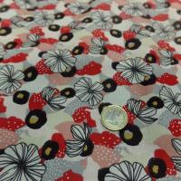 Cretonne fleurs moyennes blanc casse noir rouge coquelicot 3