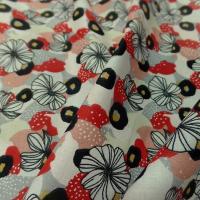 Cretonne fleurs moyennes blanc casse noir rouge coquelicot 5