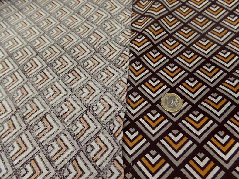 Cretonne motif art deco ocre noir 1