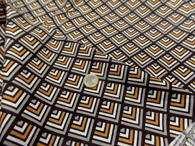 Cretonne motif art deco ocre noir 2