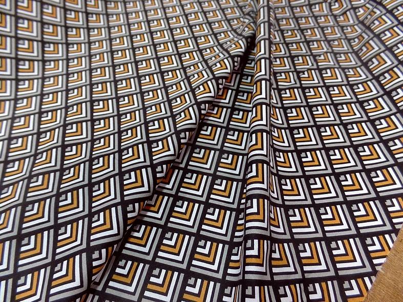 Cretonne motif art deco ocre noir 5