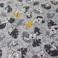 Cretonne motif bebes animaux sauvages gris jaune 2