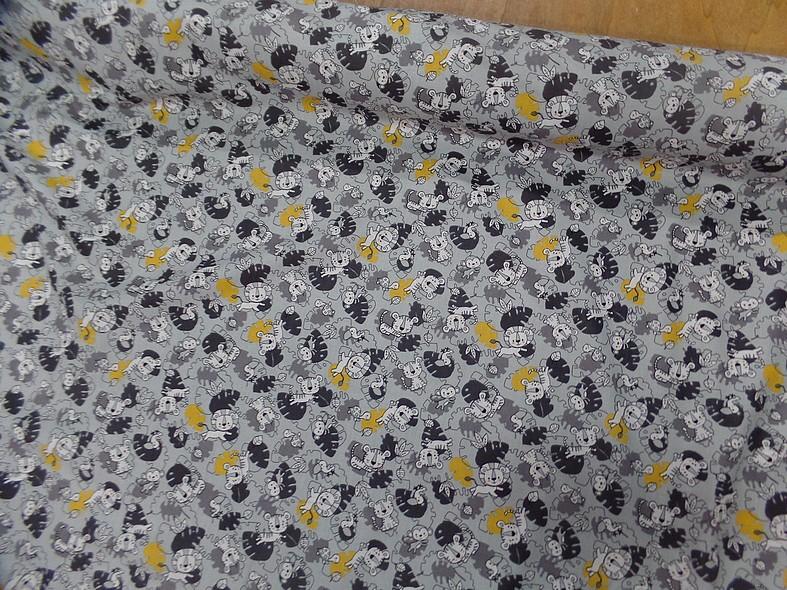 Cretonne motif bebes animaux sauvages gris jaune 3
