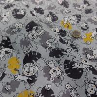 Cretonne motif bebes animaux sauvages gris jaune 5 