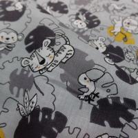 Cretonne motif bebes animaux sauvages gris jaune 6 