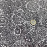 Cretonne motif fleur spirographe gris fonce blanc 3 