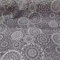 Cretonne motif fleur spirographe gris fonce blanc 4 