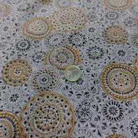 Cretonne motif fleur spirographe ocre blanc gris 4