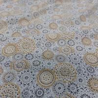 Cretonne motif fleur spirographe ocre blanc gris 5