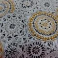 Cretonne motif fleur spirographe ocre blanc gris 6 