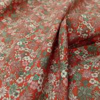Cretonne motif fleuri corail et jade 1