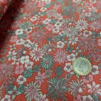 Cretonne motif fleuri corail et jade 2 