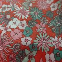 Cretonne motif fleuri corail et jade 3