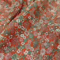 Cretonne motif fleuri corail et jade 5