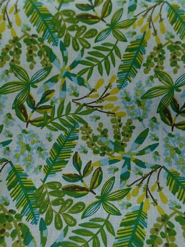 Cretonne motif petit feuillage bleu vert 1 
