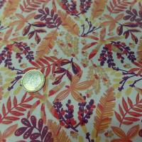 Cretonne motif petit feuillage corail violet 6 